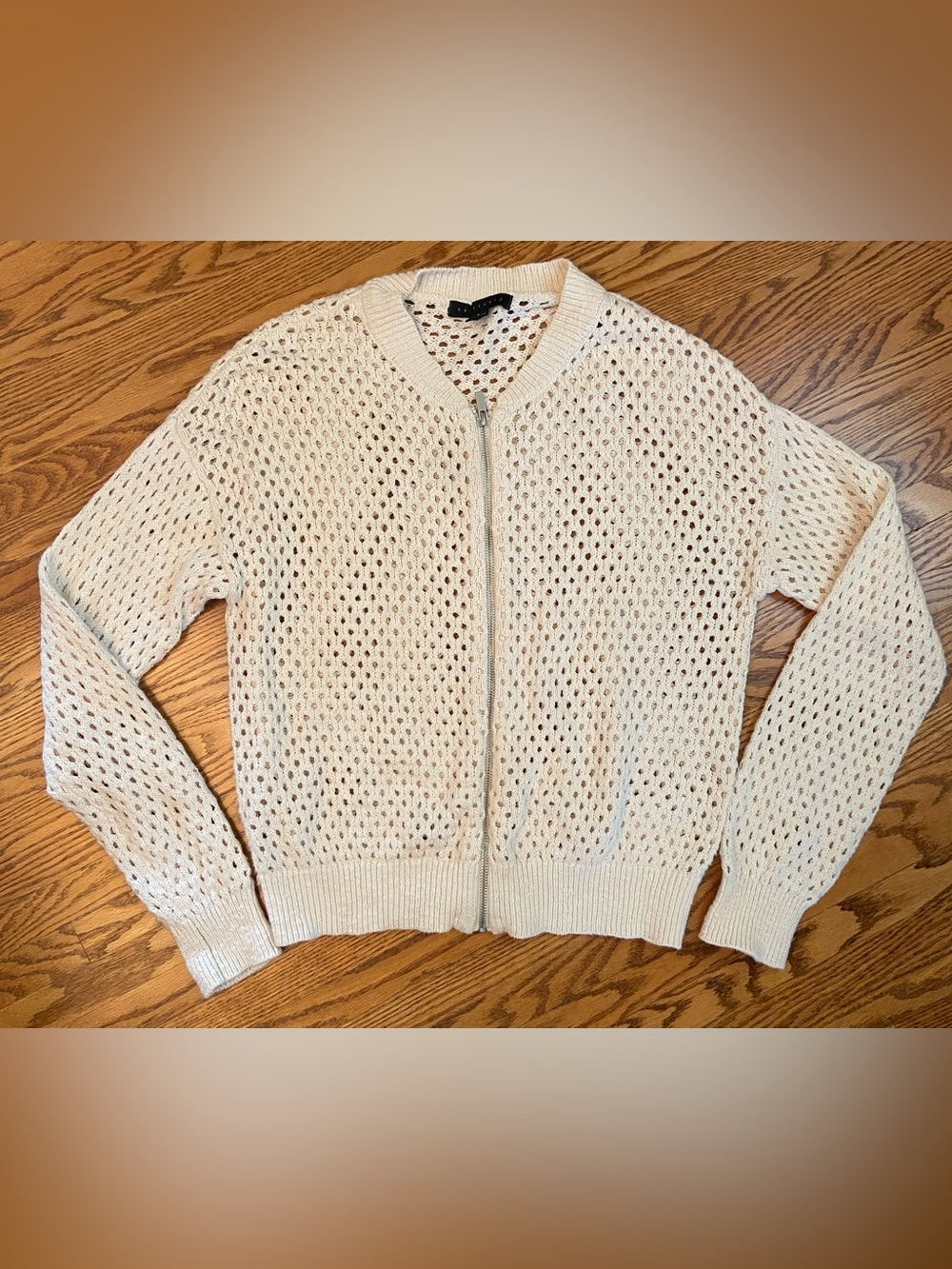 Sanctuary - Open-Weave Zip Bomber Cardigan Sweater - Small